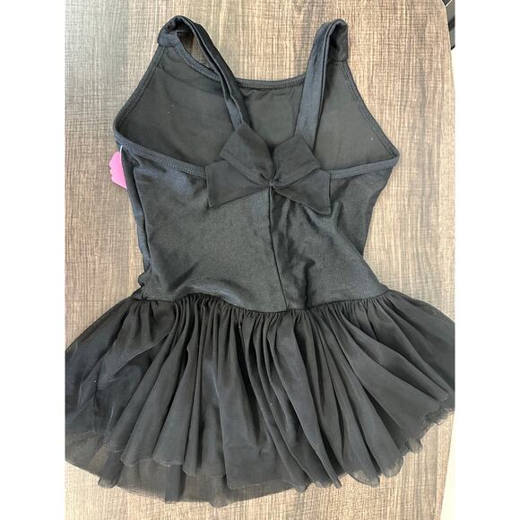 Dance Leotard Dress DanzNMotion Medium Child Black Ballet Jazz Tank Ruffle & Bow - Picture 3 of 3